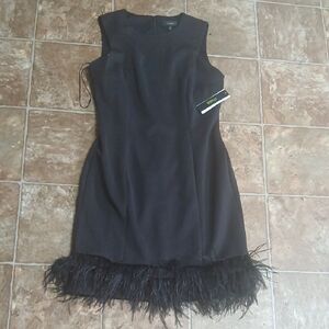 NWT Maia Black Feather-Hem Sleeveless Dress Size 8